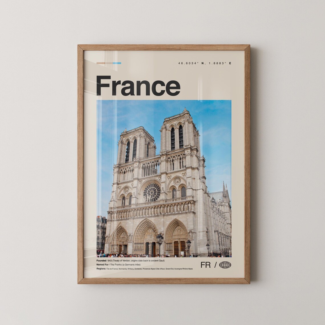 Paris France Notre Dame Cathedral Photo Travel Poster Modern Info Art
