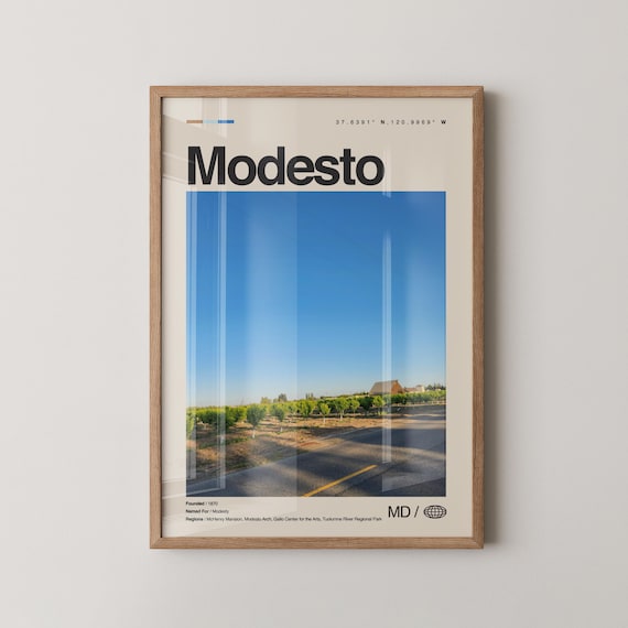 Modesto California Orchard Country Road Farm Town Travel Poster