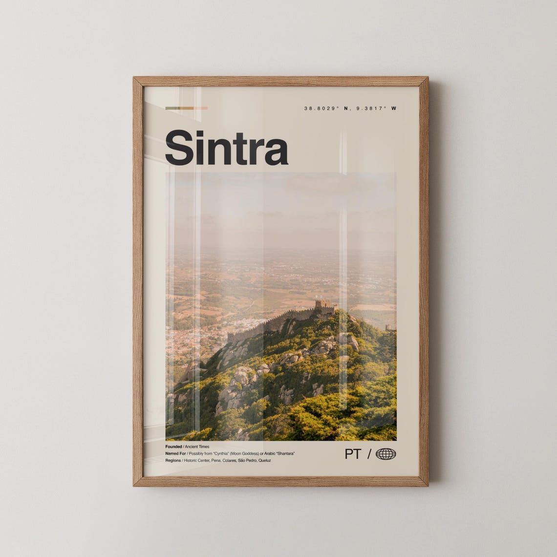 Sintra Portugal Castle Hill Photo Travel Map Coordinates Poster