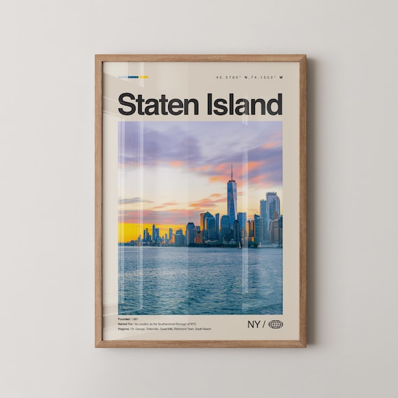 Staten Island NY Sunset Skyline Manhattan Harbor View Travel Poster