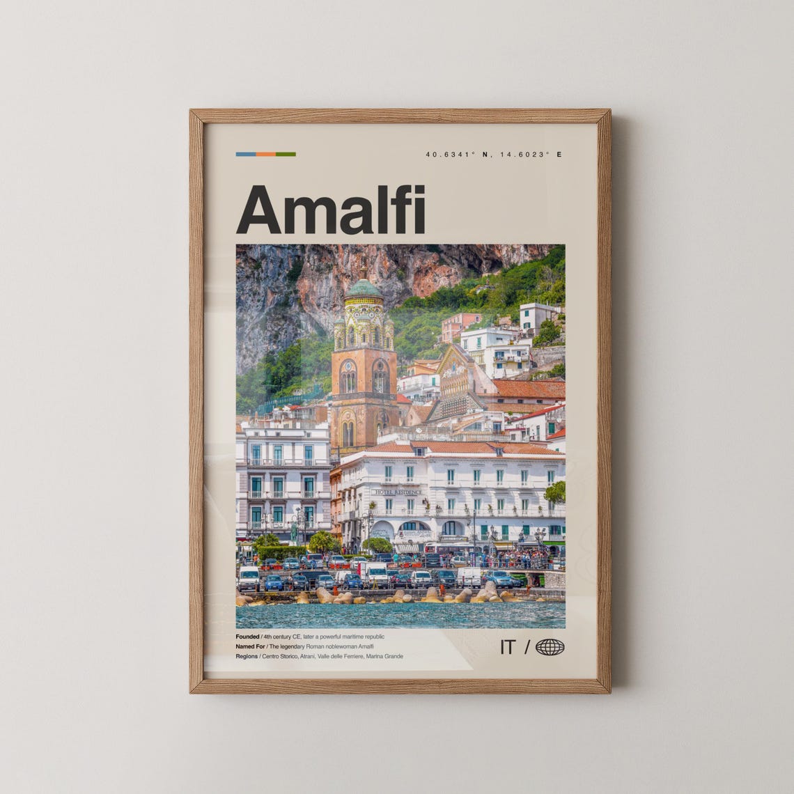 Amalfi Italy Cathedral Bell Tower Harbor Travel Photo Poster