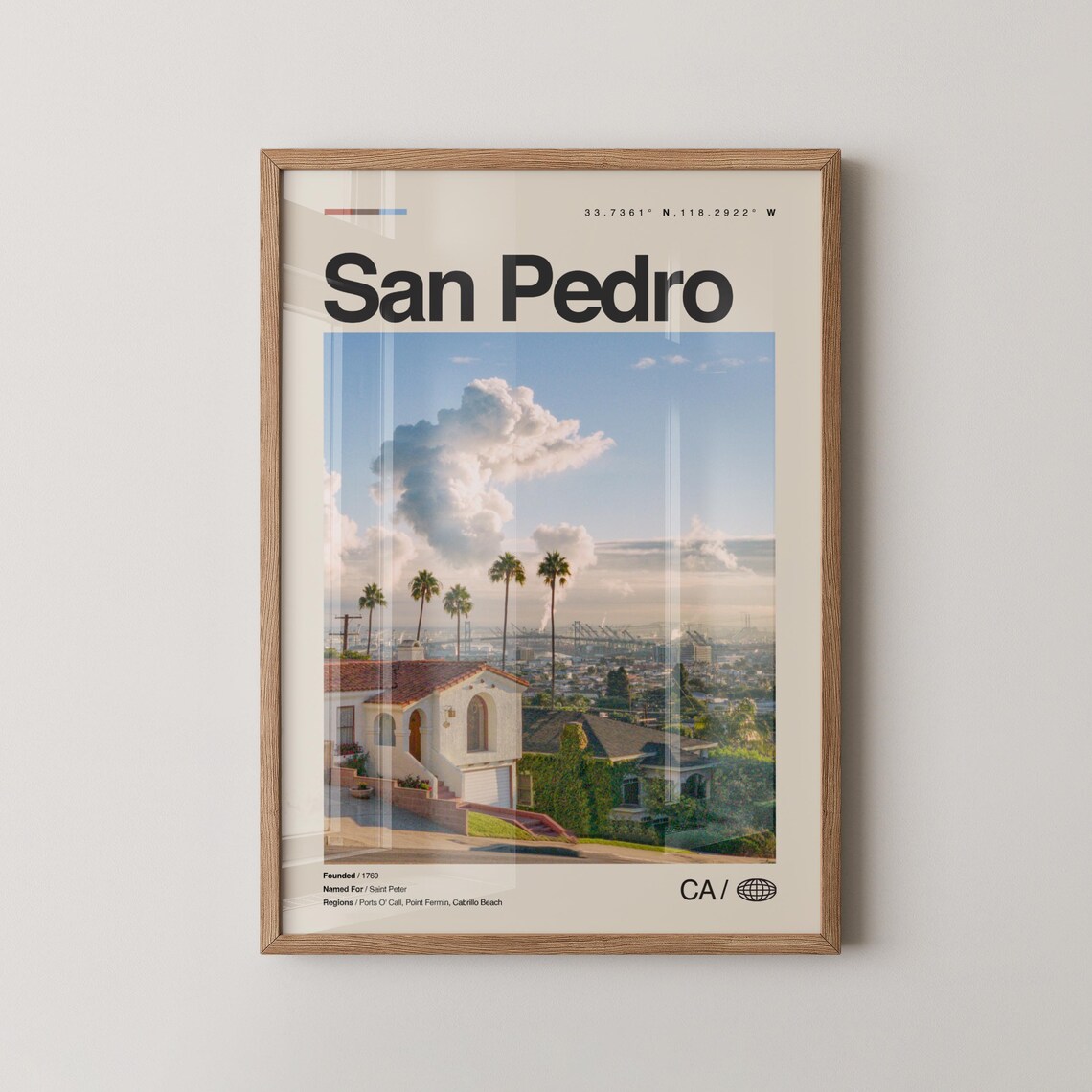 San Pedro California Harbor Palms Spanish Home Travel Photo Poster