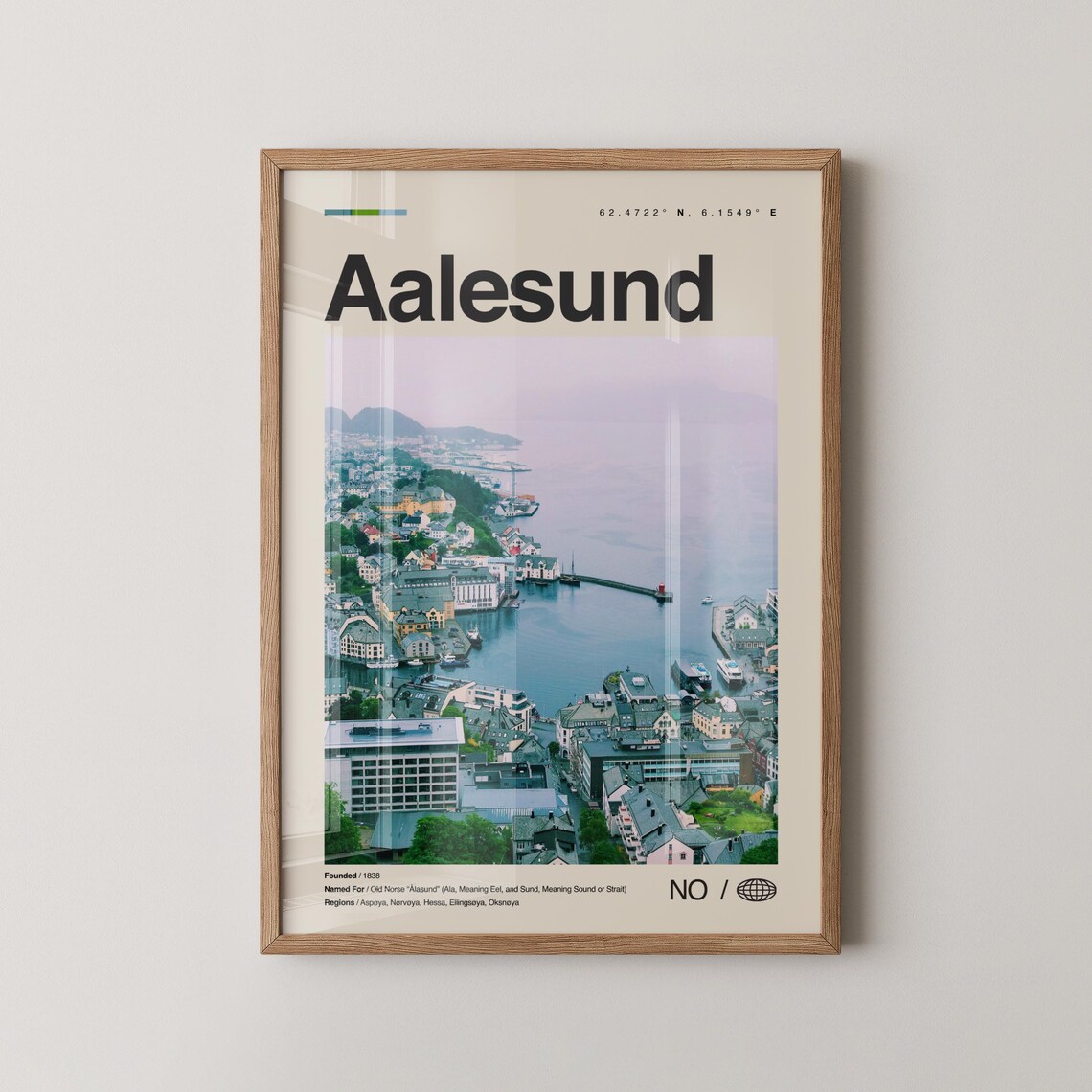 Aalesund Norway Modern Travel Poster Fjord Harbor Town Photo
