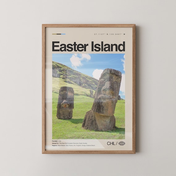 Easter Island Chile Minimalist Travel Poster Moai Statues Photo Art