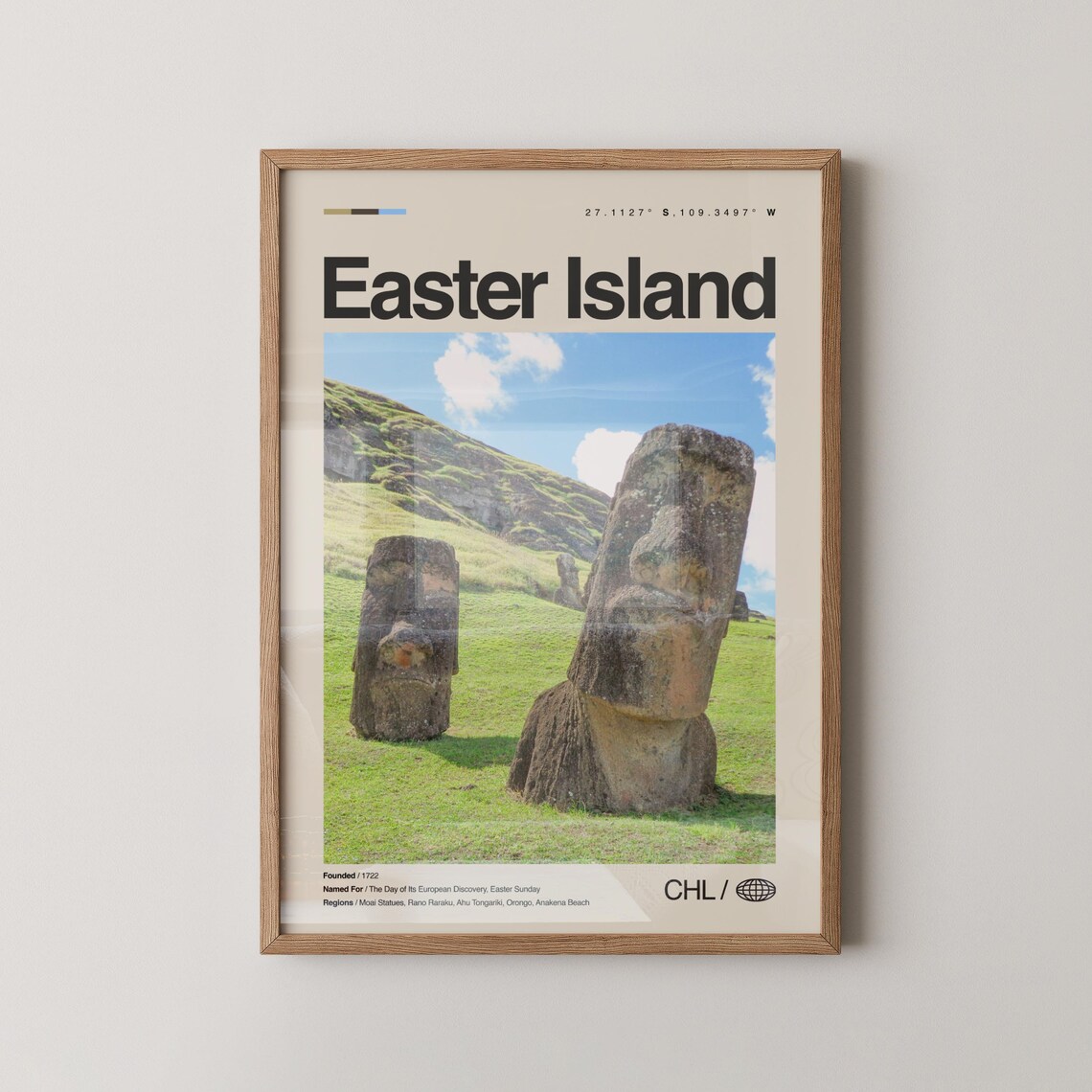 Easter Island Chile Minimalist Travel Poster Moai Statues Photo Art