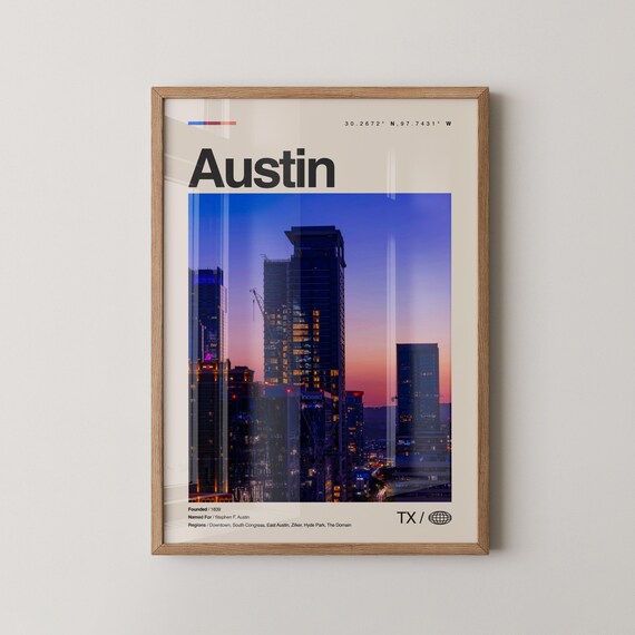 Austin Print Wall Art Poster Photo Dcor Map Texas