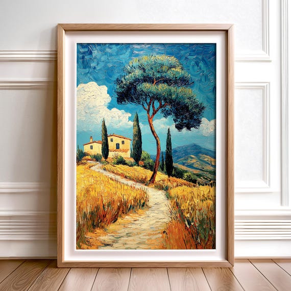 Van Gogh Inspired Tuscan Landscape, Rustic Countryside Art Print