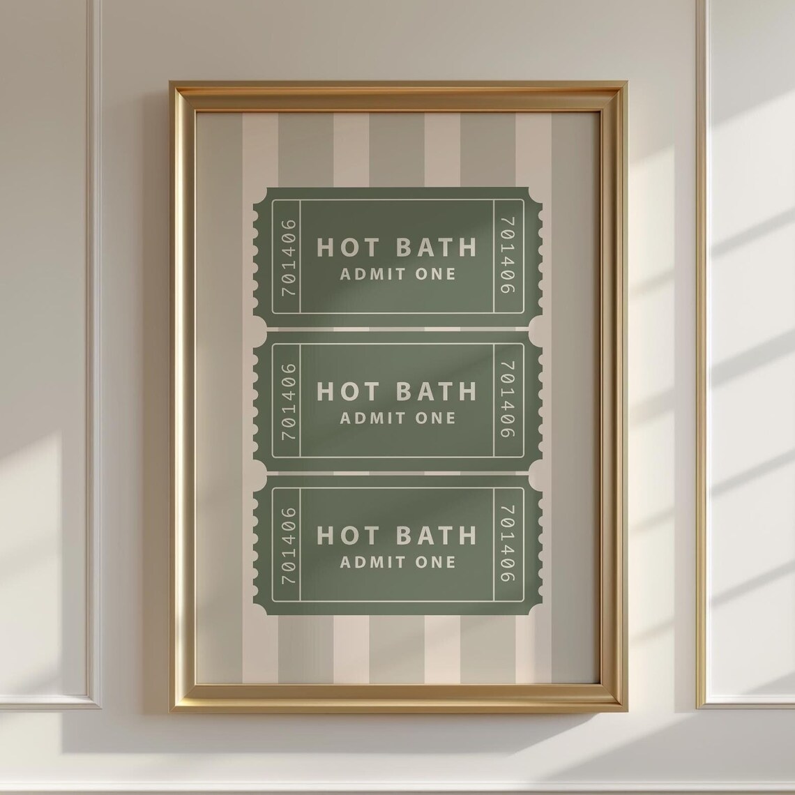 Hot Bath Retro Ticket Poster, Bathroom Decor