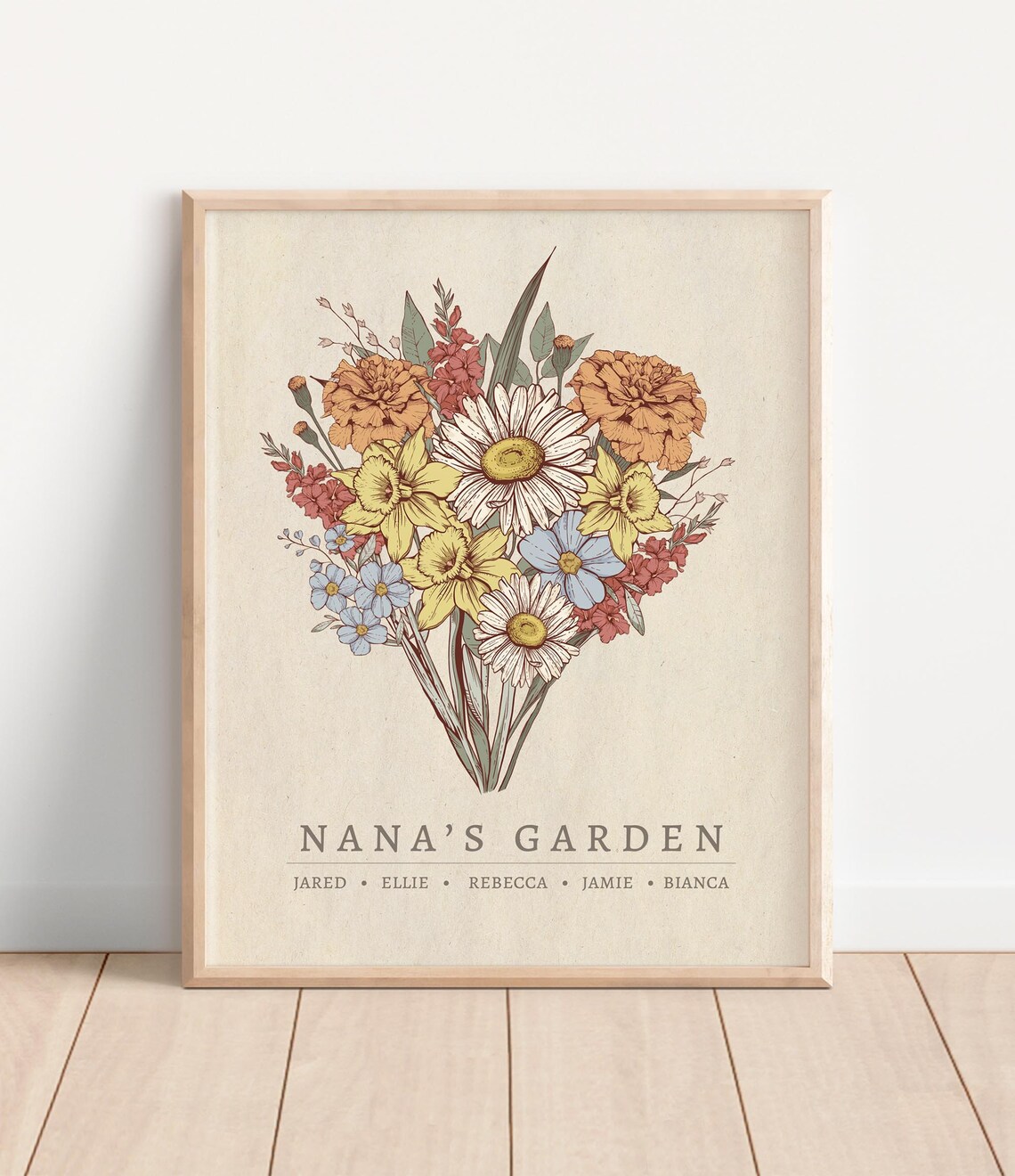 Nana's Garden Wildflower Bouquet Personalized Family Floral Poster