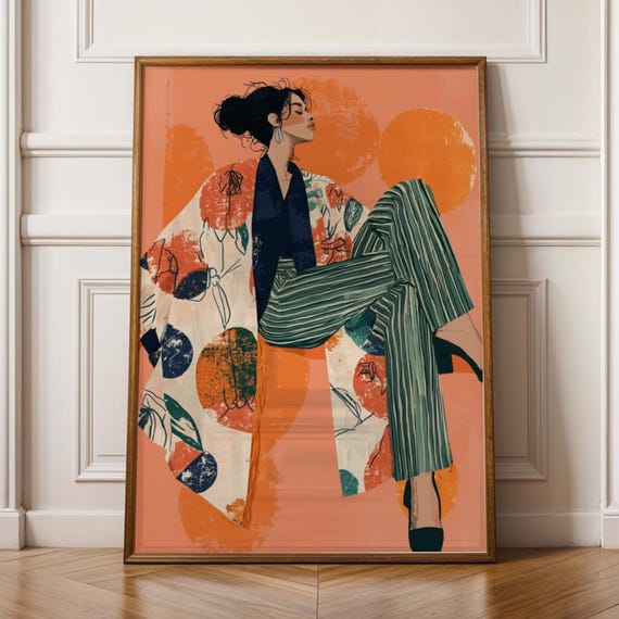 Emerald Green Minimalist Fashion Woman Art Print Contemporary Colorful Figure Illustration