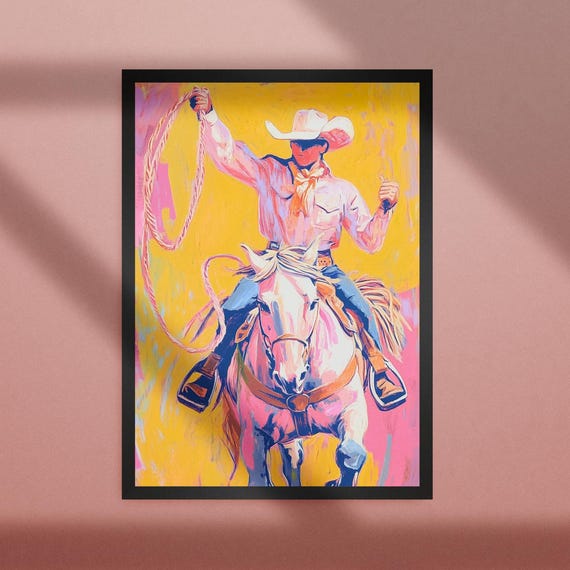 Colorful Cowboy Rodeo Art Print Modern Western Decor