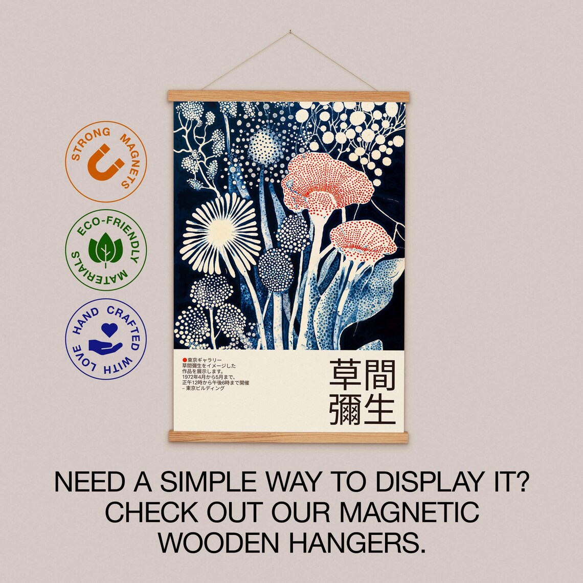 Red Poppy and Daisy Cyanotype Botanical Exhibition Poster White Frame - Image 2