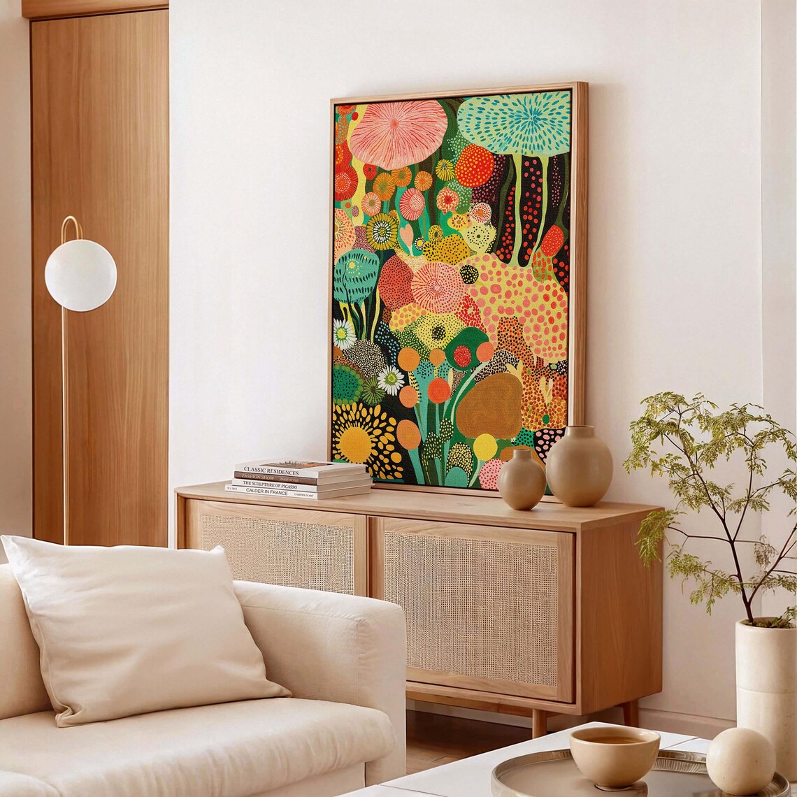 Yayoi Kusama Coral Blossom Meadow Vivid Botanical Mid Century Poster - Image 3