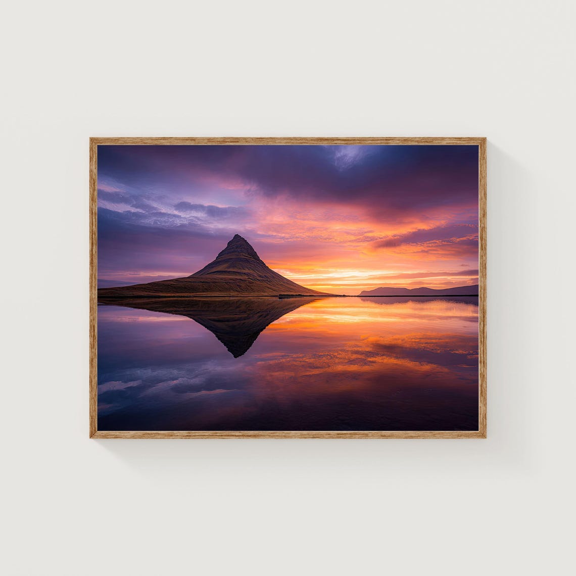Kirkjufell Mountain Reflected at Purple Sunset Iceland Photo Poster