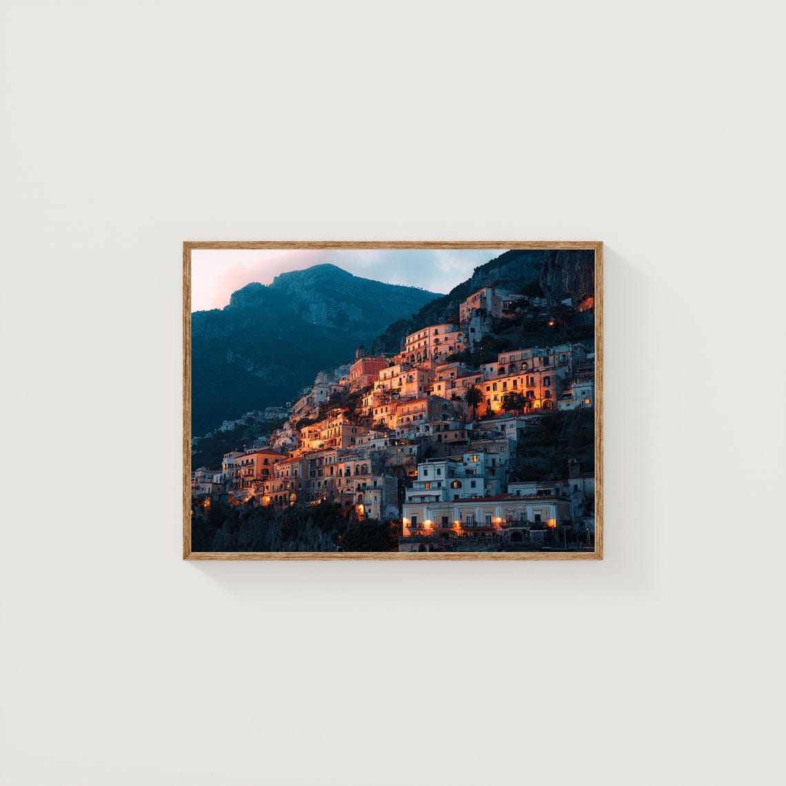 Amalfi Coast Cliffside Village Golden Sunset Photography Poster