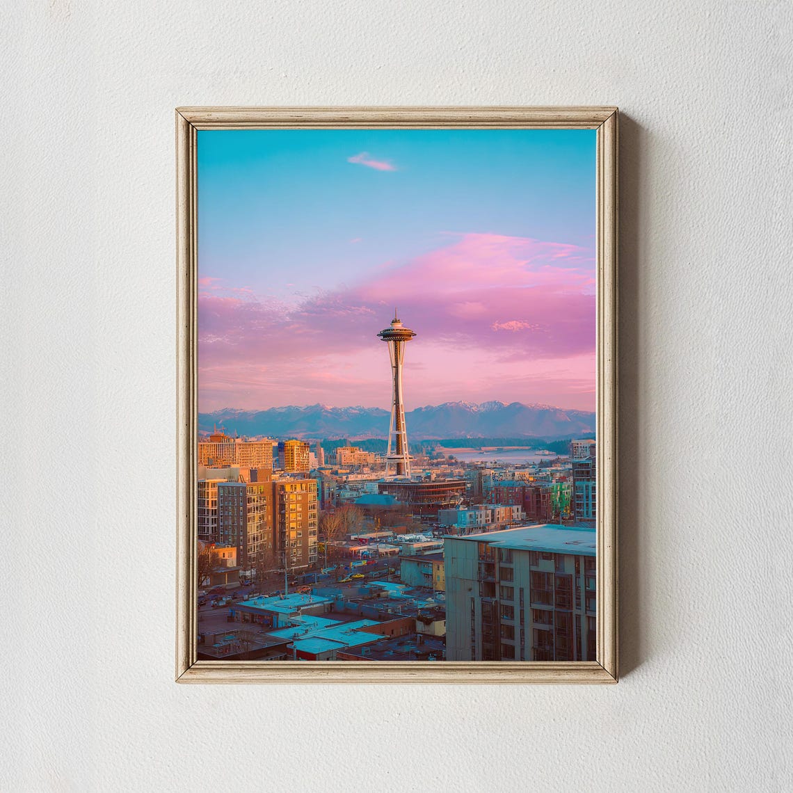 Seattle Space Needle Sunset City Skyline Colorful Photo Poster