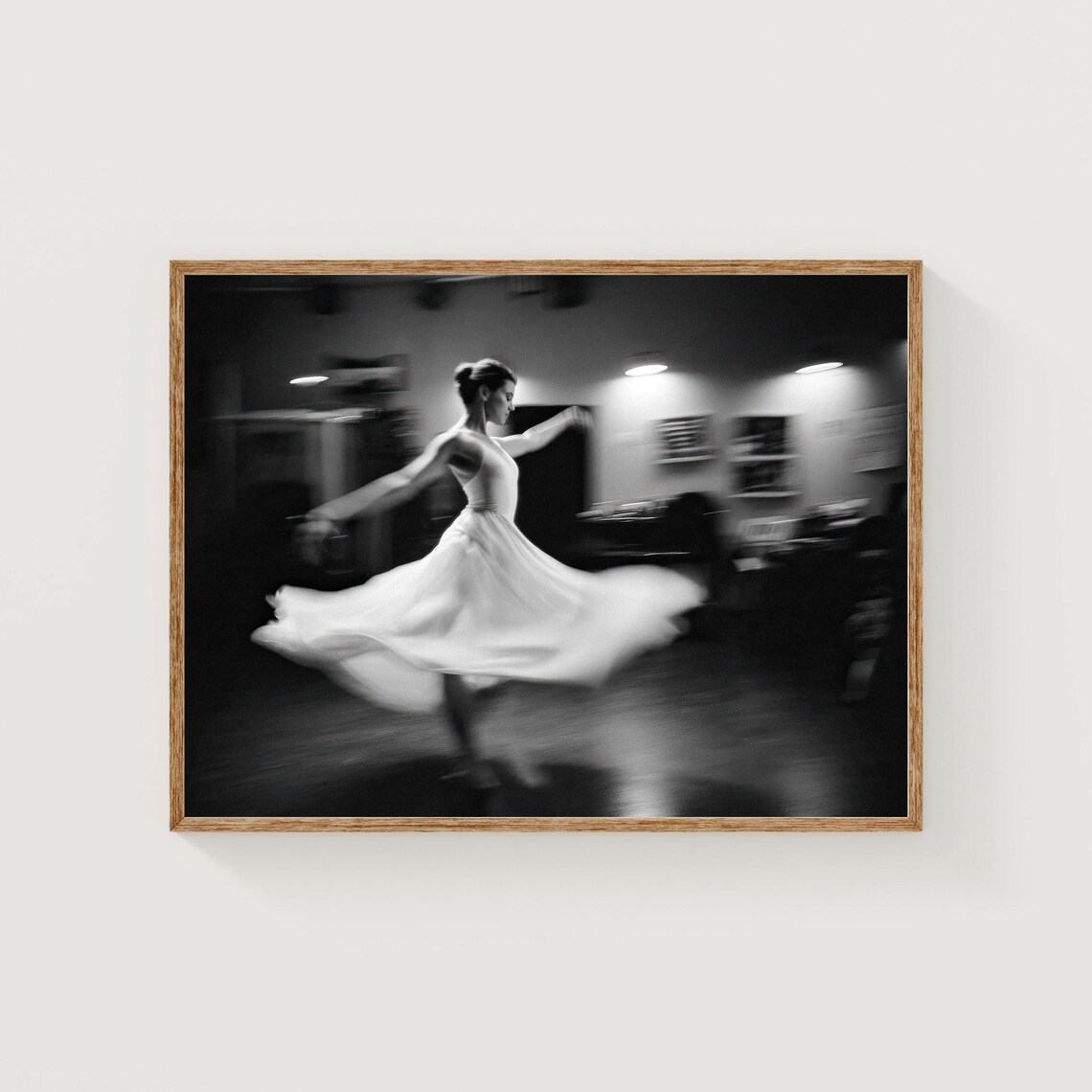 Black and White Twirling Dancer Flowing Dress Fine Art Wall Art