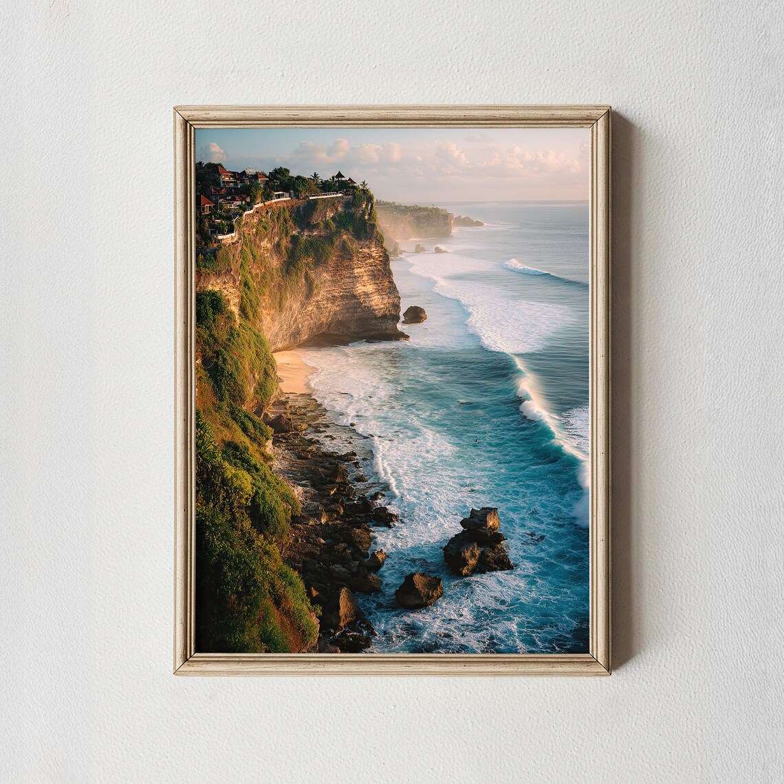 Bali Cliff Ocean Golden Sunset Coastal Surf Beach Photography Poster