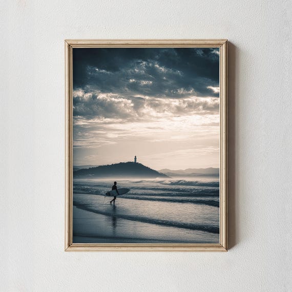Byron Bay Lighthouse Surf Print Minimalist Coastal Art