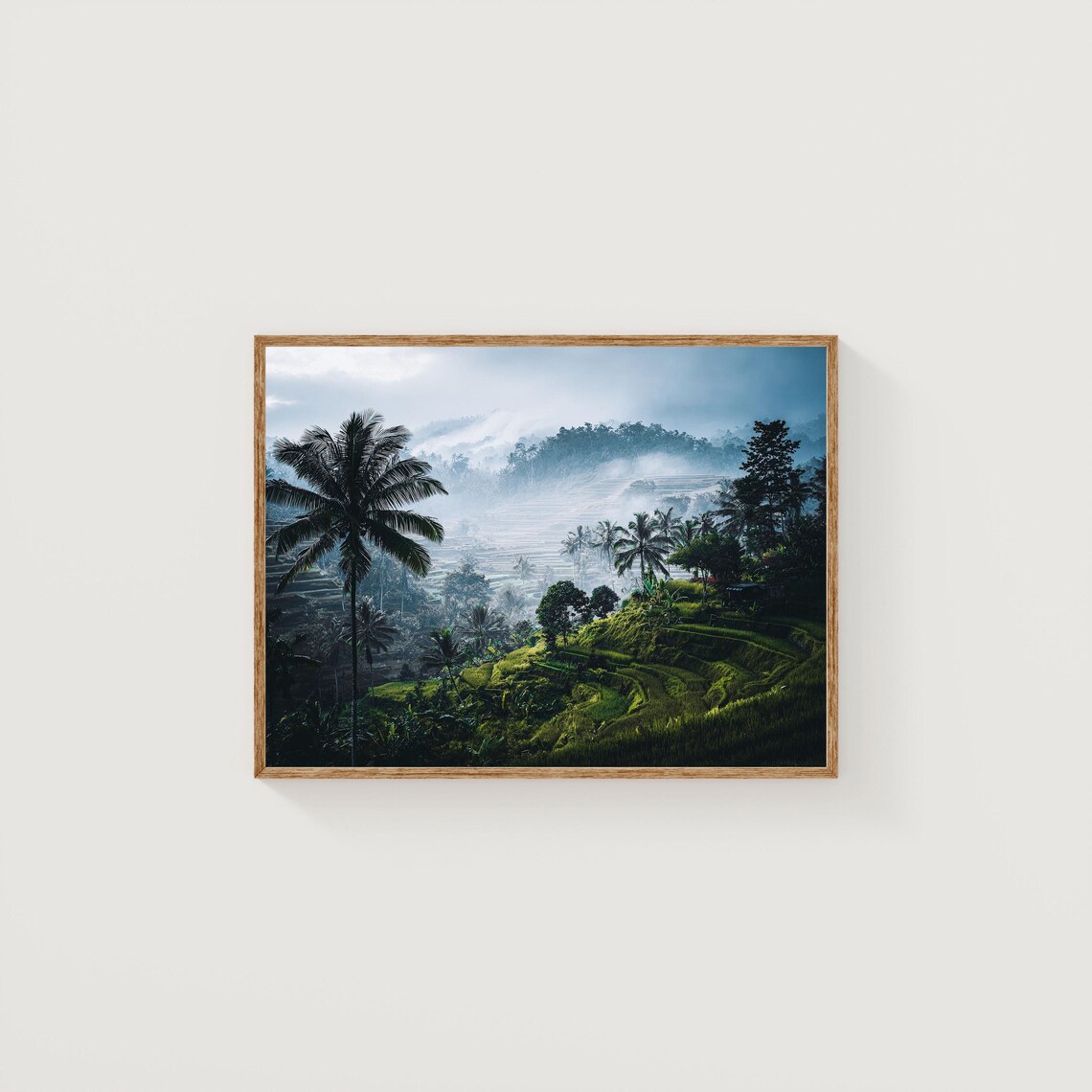 Misty Bali Rice Terraces Palm Trees Tropical Island Landscape Print