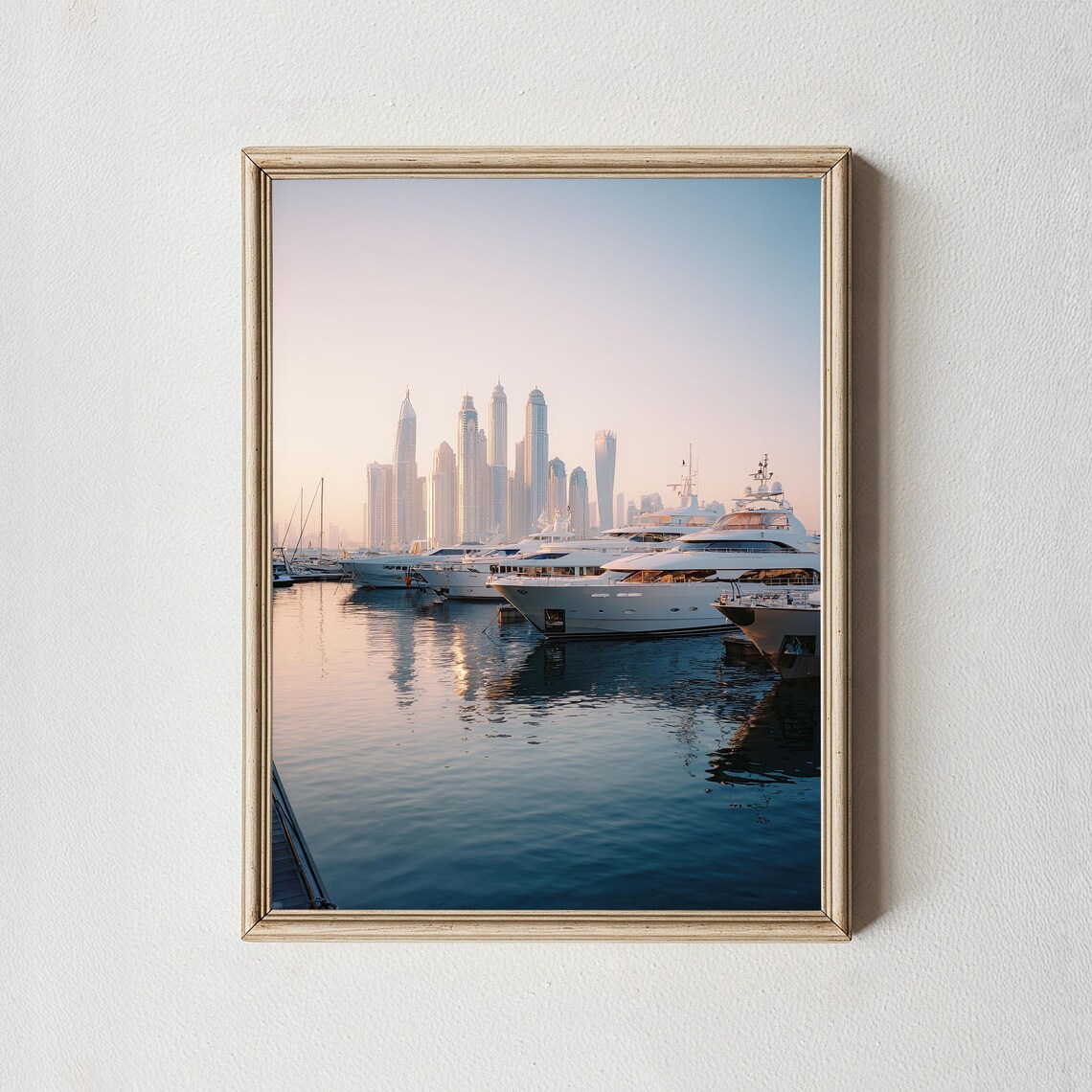 Dubai Marina Yachts Sunrise Skyline Luxury Harbor Photo Poster