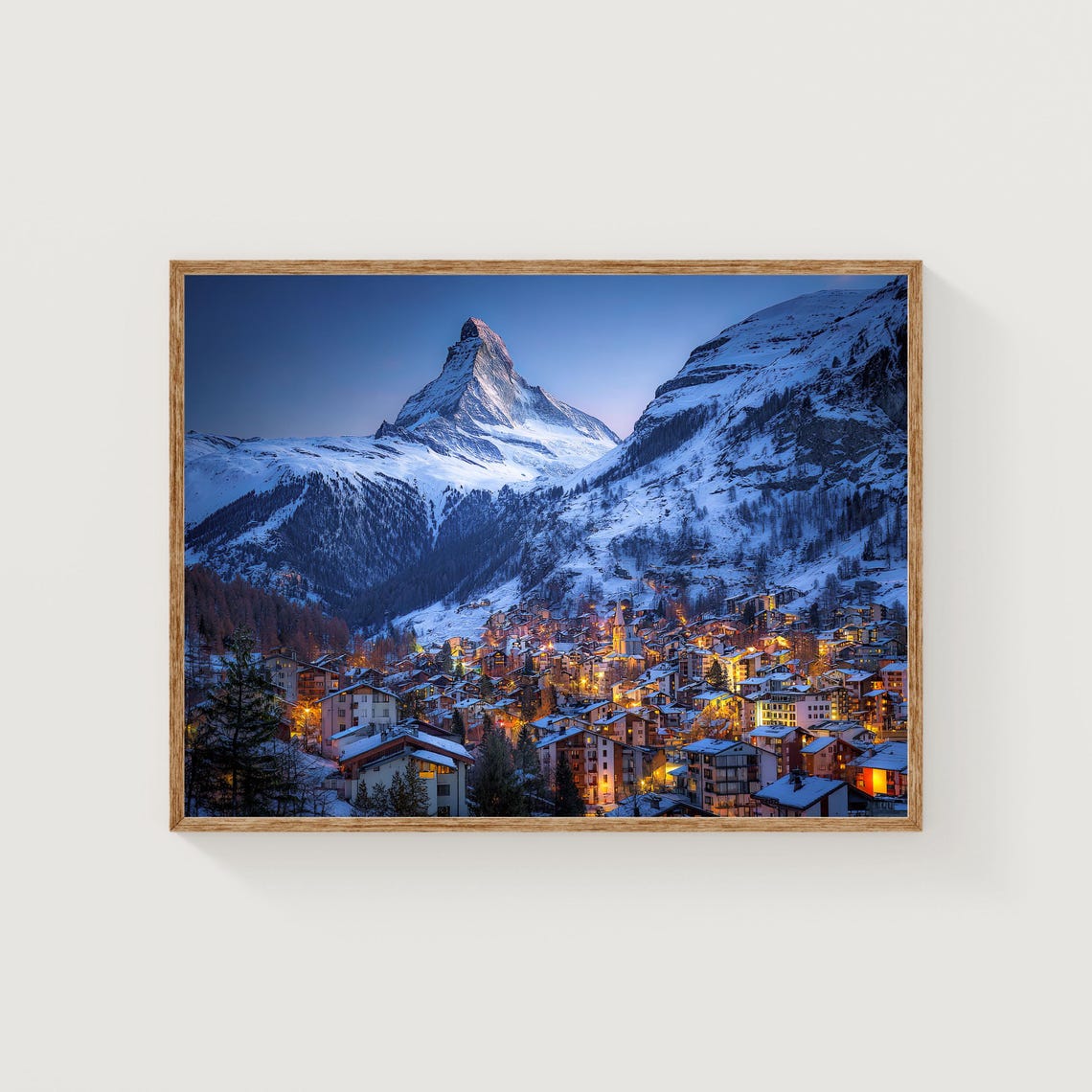 Matterhorn Zermatt Winter Village Lights Dusk Mountain Wall Art