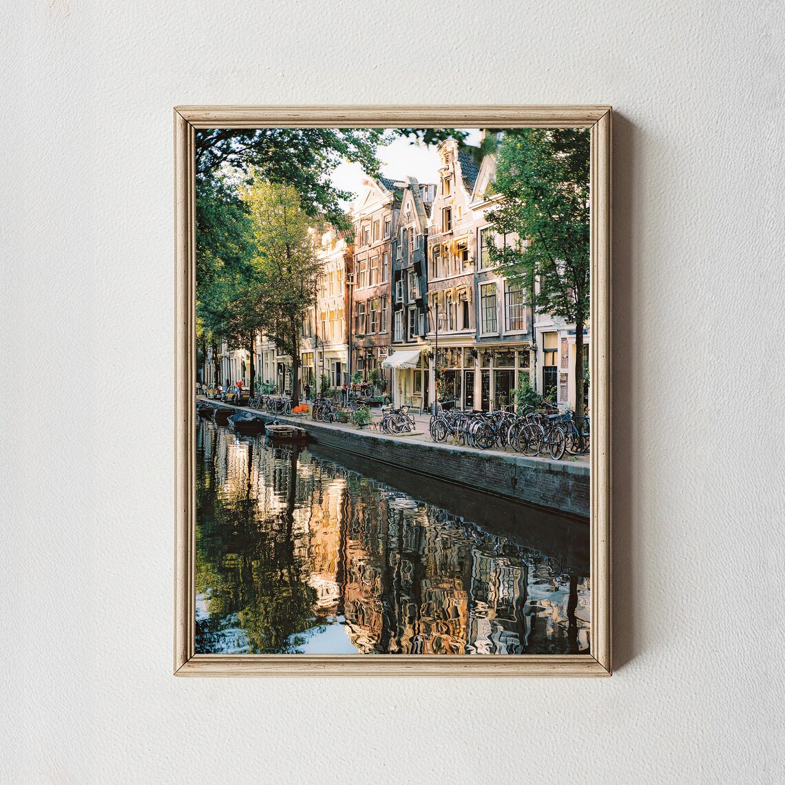 Amsterdam Canal Houses Bikes Reflection European Travel Poster