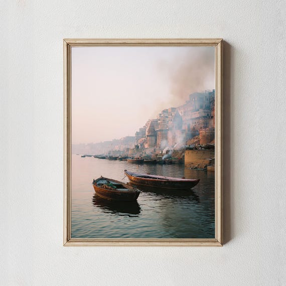 Varanasi Ghats Sunrise Boat Photography Print