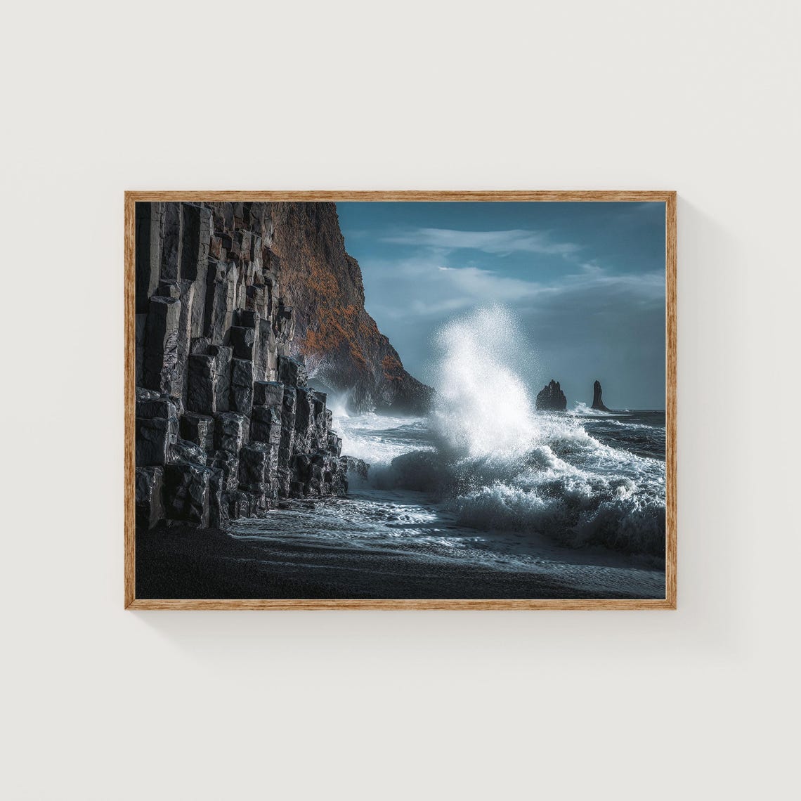 Reynisfjara Black Sand Beach Basalt Cliffs Waves Photo Poster