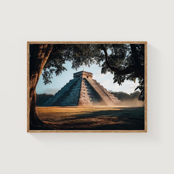 Chichen Itza Pyramid Ancient Mayan Temple Golden Light Photography Print