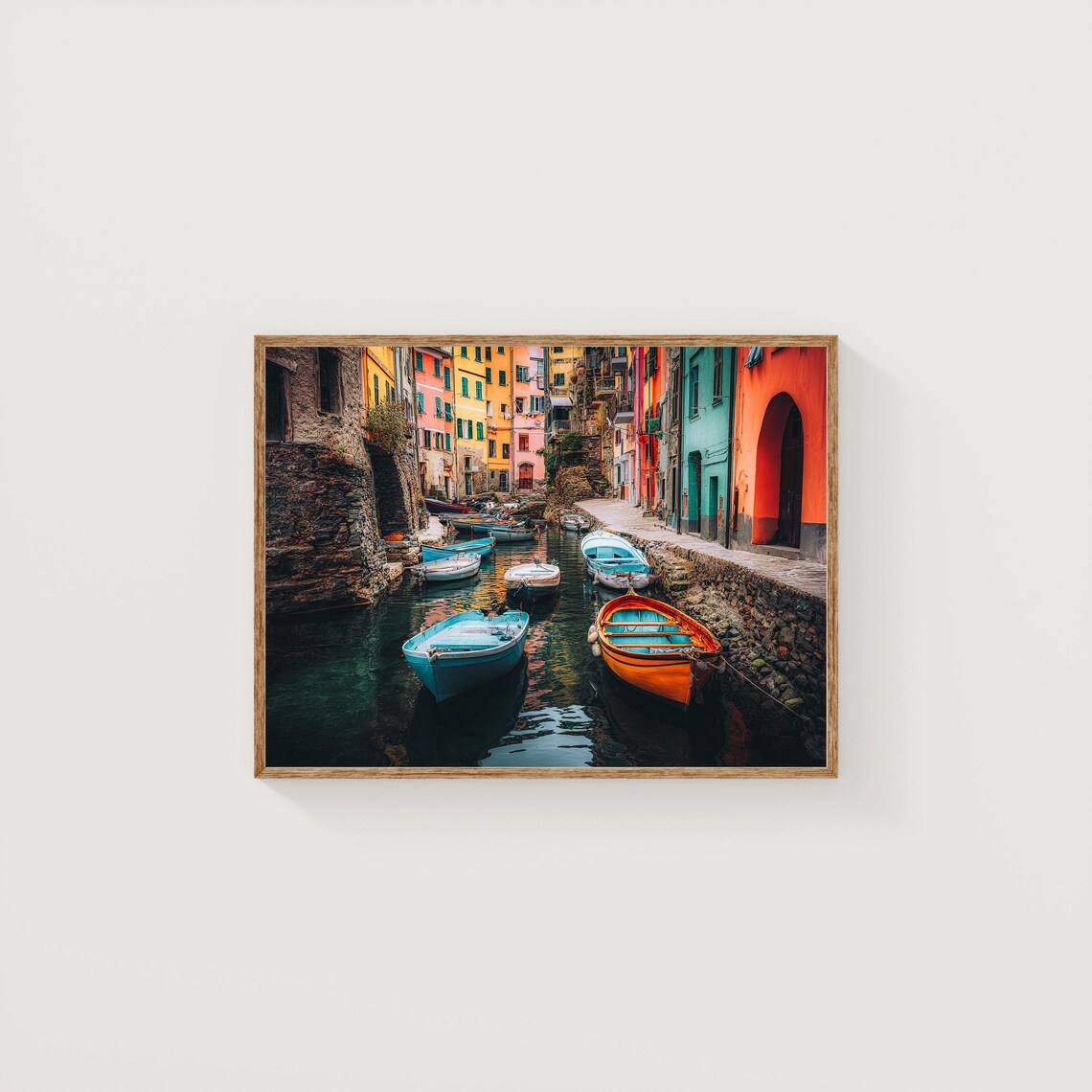 Cinque Terre Italian Harbor Colorful Boats Coastal Photo Poster
