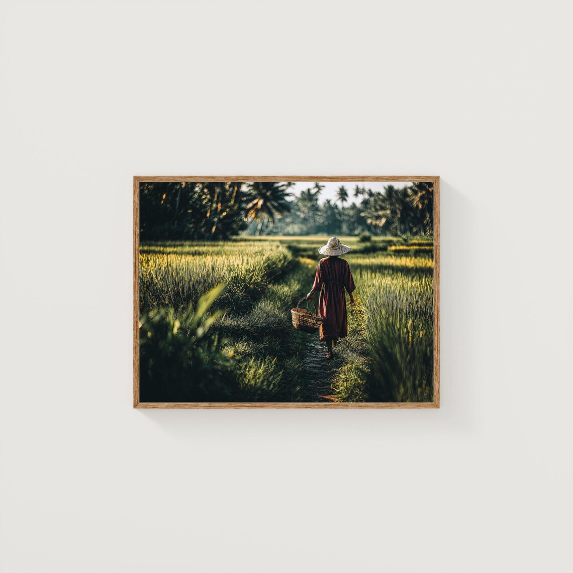Bali Rice Field Golden Hour Farmer Tropical Farmland Photography Print