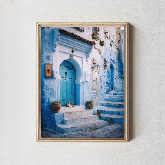Chefchaouen Blue Door Print Morocco Travel Photography