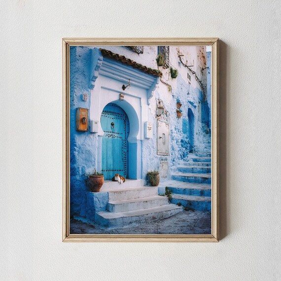 Chefchaouen Morocco Blue Door Old Town Travel Photography Poster