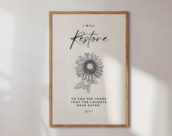 Bible Verse Wall Art Print Joel 225 Restore Minimalist Christian Art Religious Wall Art Wall Art