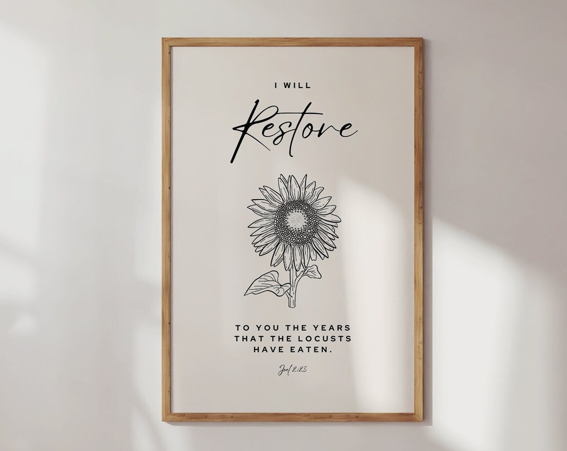 Bible Verse Wall Art Print Joel 225 Restore Minimalist Christian Art Religious Wall Art Wall Art
