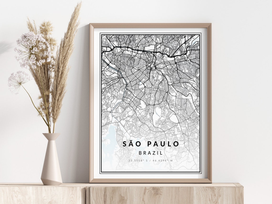 Sao Paulo Brazil Minimalist City Map Street Poster With Coordinates