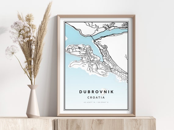 Dubrovnik City Map Print Poster Wall Art Geographic