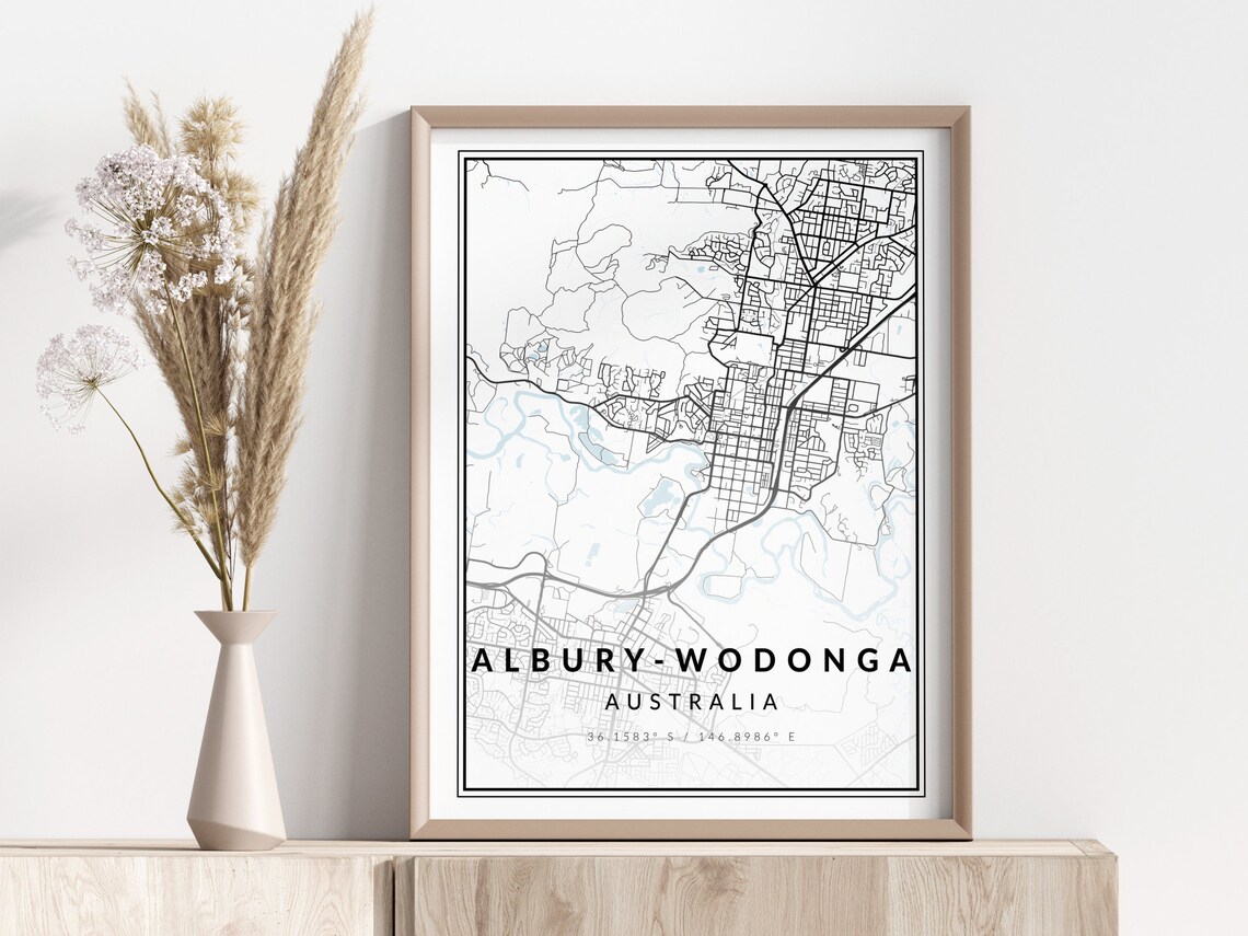 Albury-Wodonga Australia City Map Black Street Lines Minimalist Poster
