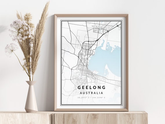 Geelong City Map Print Poster Wall Art Geographic