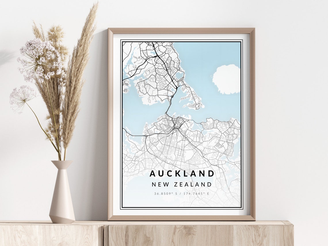 Auckland City Map Print Poster Wall Art Geographic