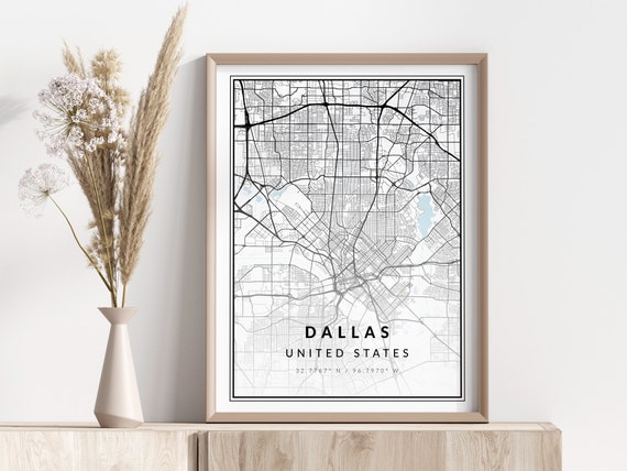 Dallas City Map Print Poster Wall Art Geographic