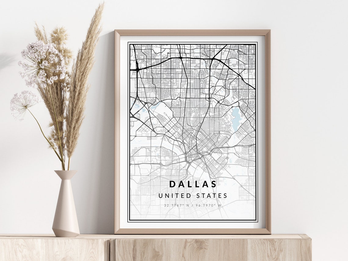 Dallas City Map Print Poster Wall Art Geographic