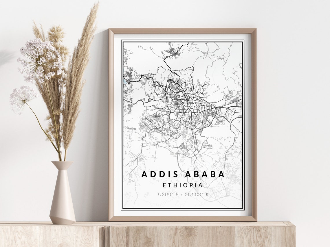 Addis Ababa Ethiopia Minimalist City Street Map Coordinate Wall Art