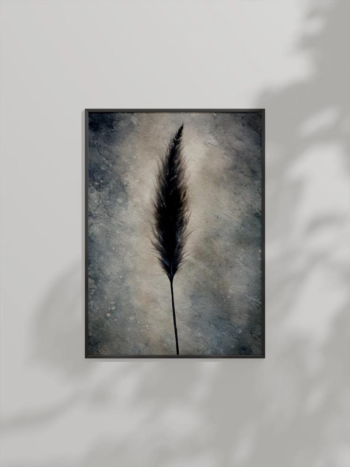 Minimalist Feather Grass Art Monochrome Botanical Moody Plume Poster