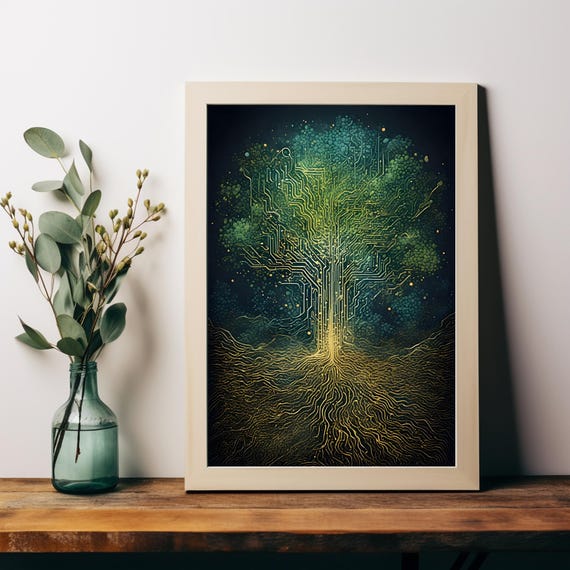 Merging Nature And Technology A Stylized Tree Design With Circuit Patterns Art Wall Print For Instant