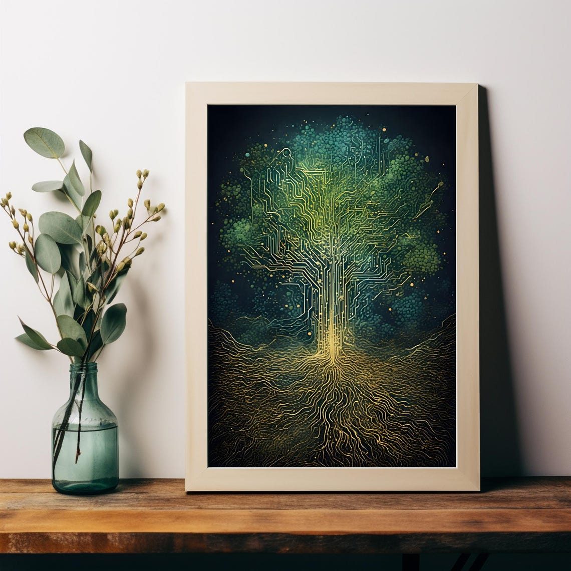 Merging Nature And Technology A Stylized Tree Design With Circuit Patterns Art Wall Print For Instant