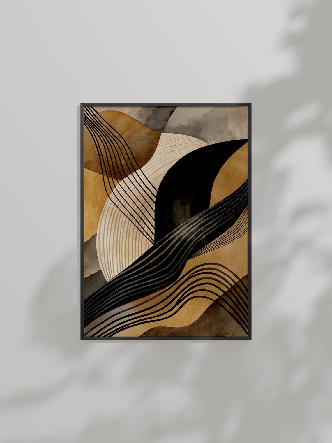 Abstract Wavy Line Art Beige Watercolor Modern Minimalist Waves Poster