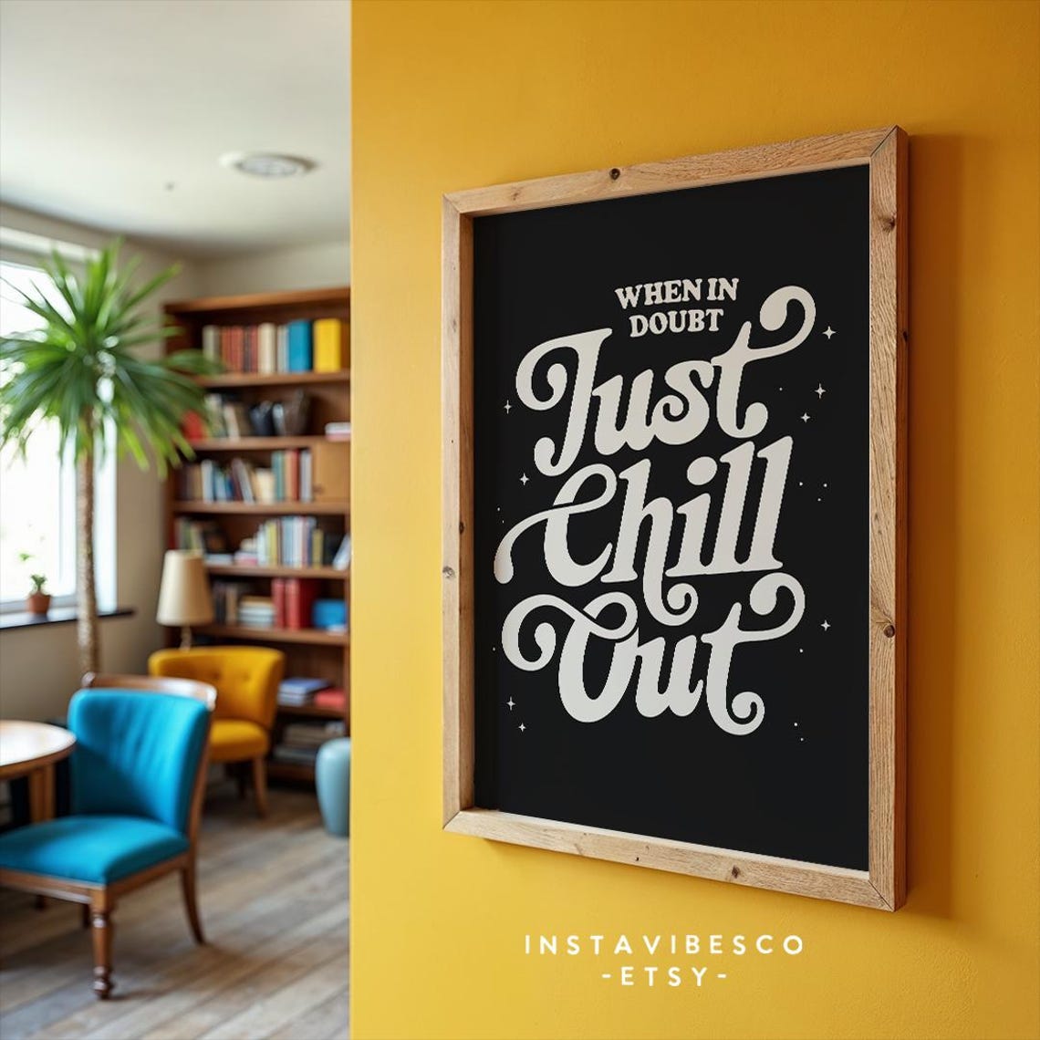 When in Doubt Just Chill Out Cream Script Sparkle Black Quote Poster - Image 3