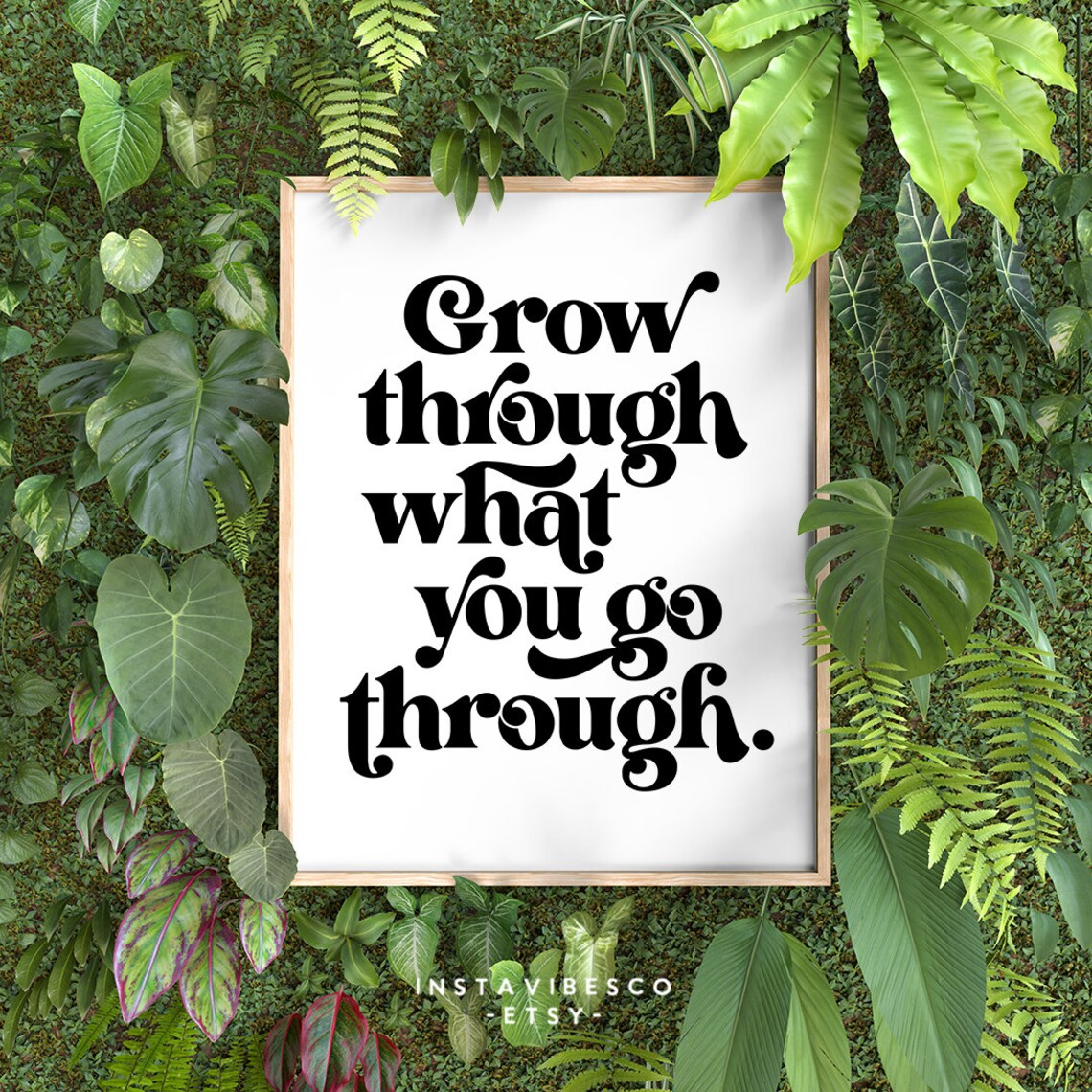 Grow Through What You Go Through Black Script Inspirational Quote Poster